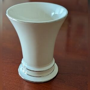 Porcelain Trumpet Style Vase Beige And White Platinum Color Trim